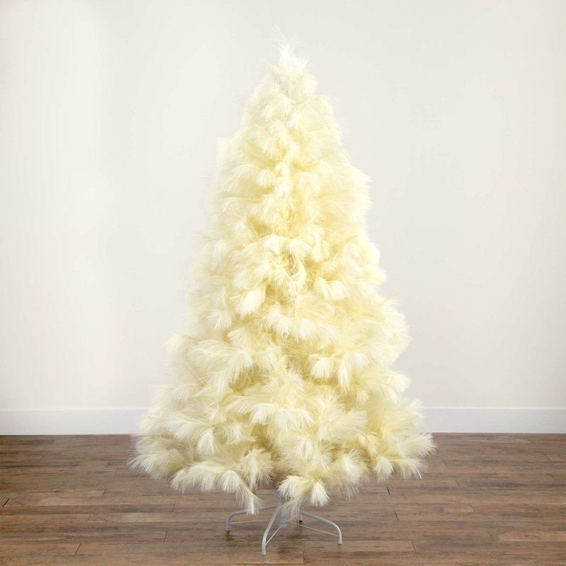 Artificial Off-White Pampas Grass Christmas Tree, 6'