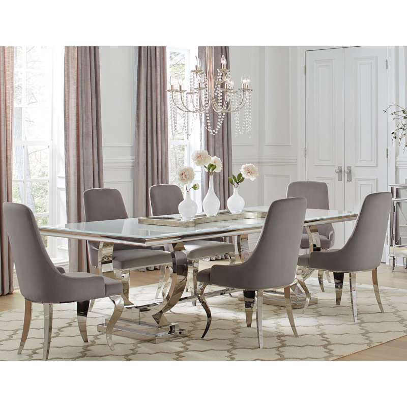 Ensemble de salle à manger à tréteaux 7 pièces Kemia, Blanc, Rose / Gris, H 39,5 po x l 21,6 po x P 24,9 po