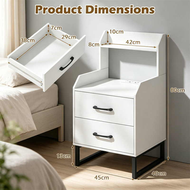 45 cm W Bedside Table