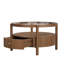 Table basse ronde en bois massif avec plateau de rangement en verre massif, table de centre circulaire moderne Mid-Century à 2 niveaux, table basse en bois de noyer pour le salon