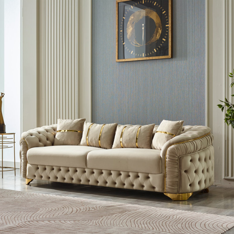 Canapé de luxe en velours capitonné Arizona, Beige