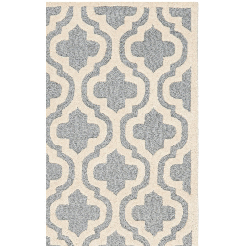 Tapis argent / ivoire en laine Cannen, Tapis de couloir 2 pi 6 po x 8 pi