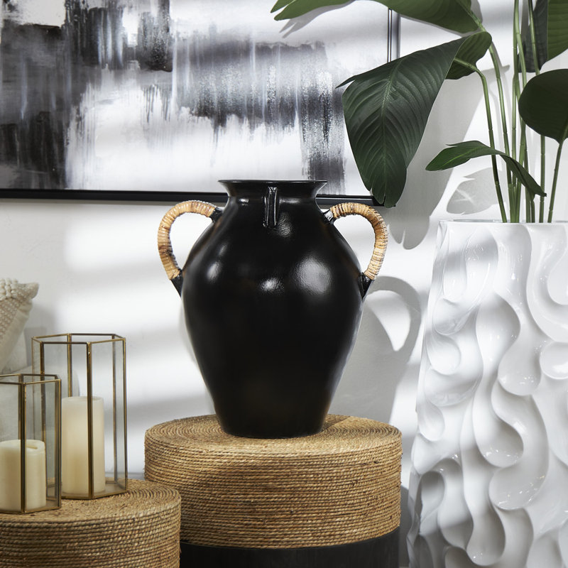 Vase de table en terre cuite, Noir, H 18,75 po x l 17,3 po x P 13,55 po
