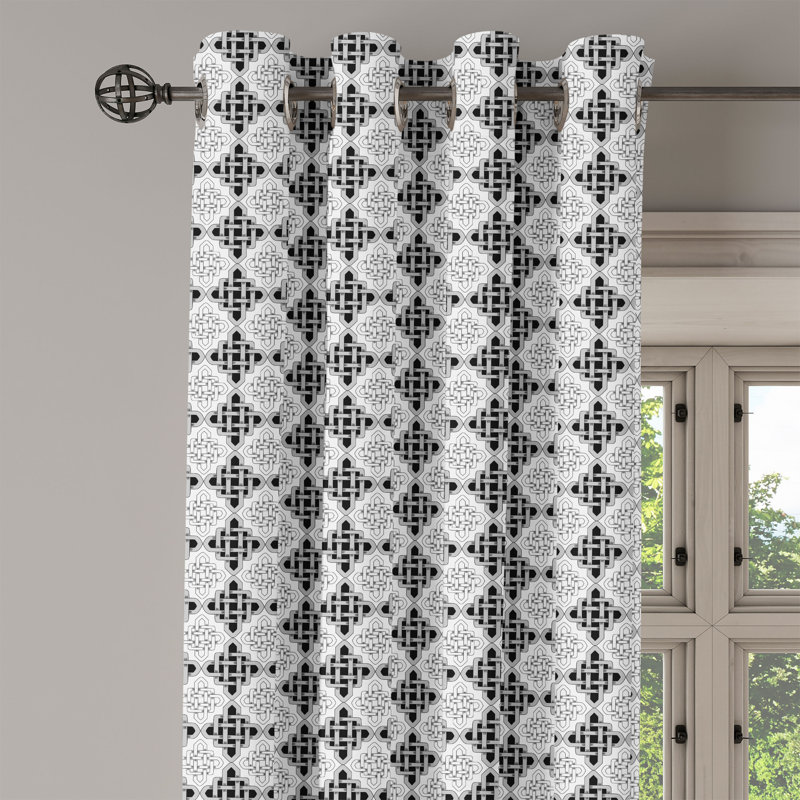 Rideau décoratif à œillets 2 panneaux East Urban Home, gris et blanc, L 50 po x L 108 po