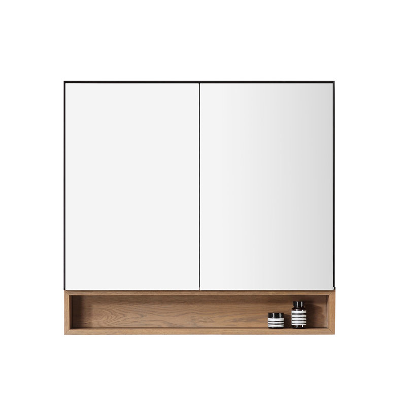 Bergen 36" Medicine Cabinet, Matte Black/Pecan Oak