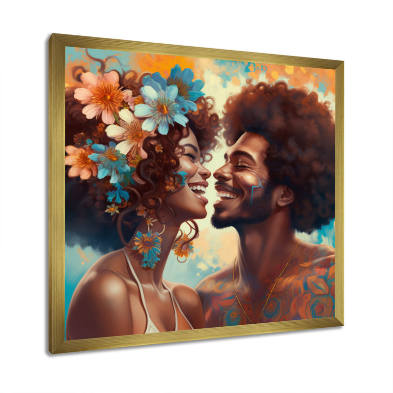 «Beautiful Black Couple In Love I», impression sur toile, H 16 po x l 16 po x P 1 po, Cadre flottant doré