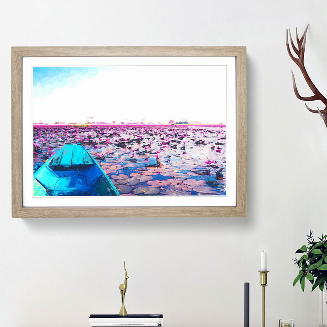 Boat in the Red Lotus Sea in Thailand in Abstract - Picture Frame Photograph Print