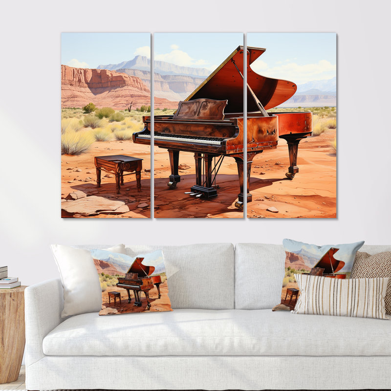 Desert Piano Melody I - Piano, art mural, Toile tendue, H 40 po x l 61 po
