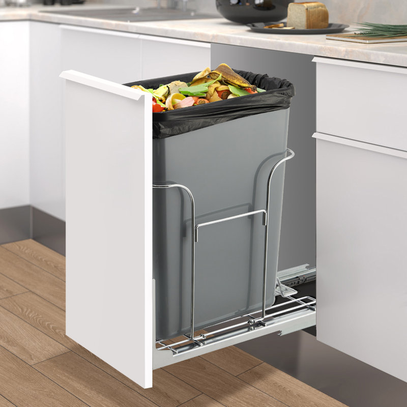 Pull Out Trash Can Under Cabinet, Stainless Steel Slide Out Garbage Can Shelf Under Sink, Adjustable Slide Out Shelf for Waste Can Under Kitchen Sink for Trash Can, Trash Can Not Included