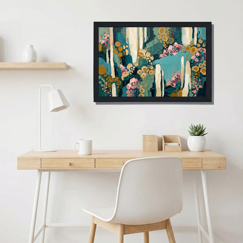 Art mural toile sarcelle et crème, H 12 po x l 18 po