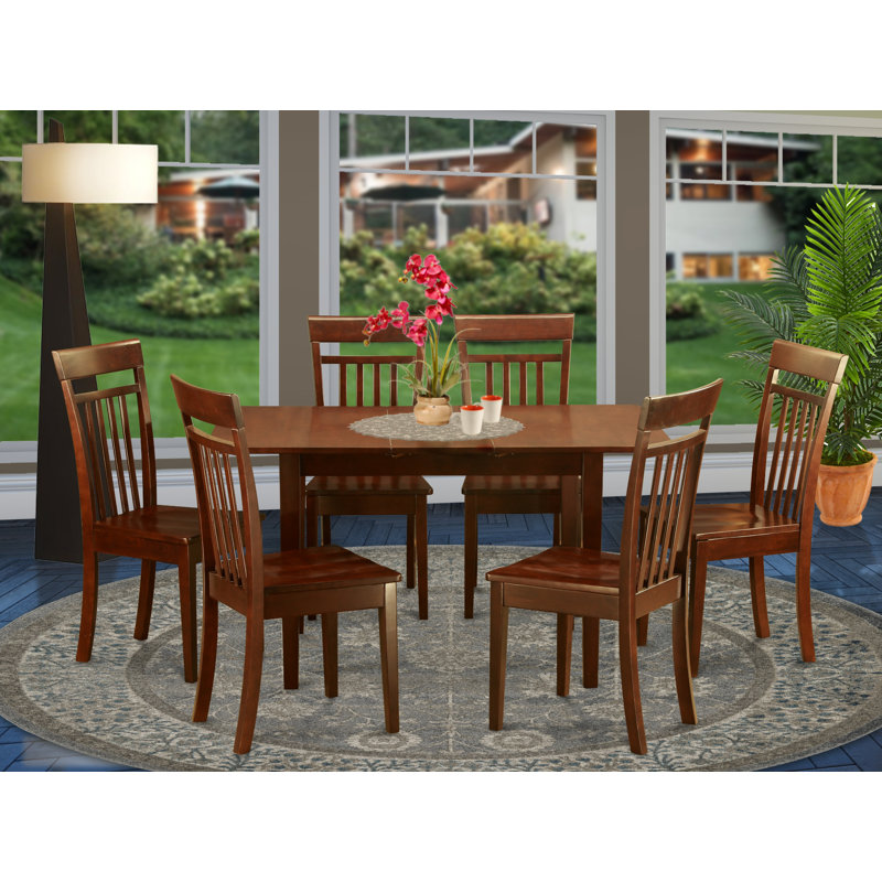 7 Piece Dining Set Consist of a Rectangle Dining Table with Butterfly Leaf and 6 Kitchen Chairs, Mahogany