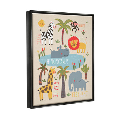 «Jungle Wildlife Animals Safari» par Abi Hall - cadre flottant, impression sur toile