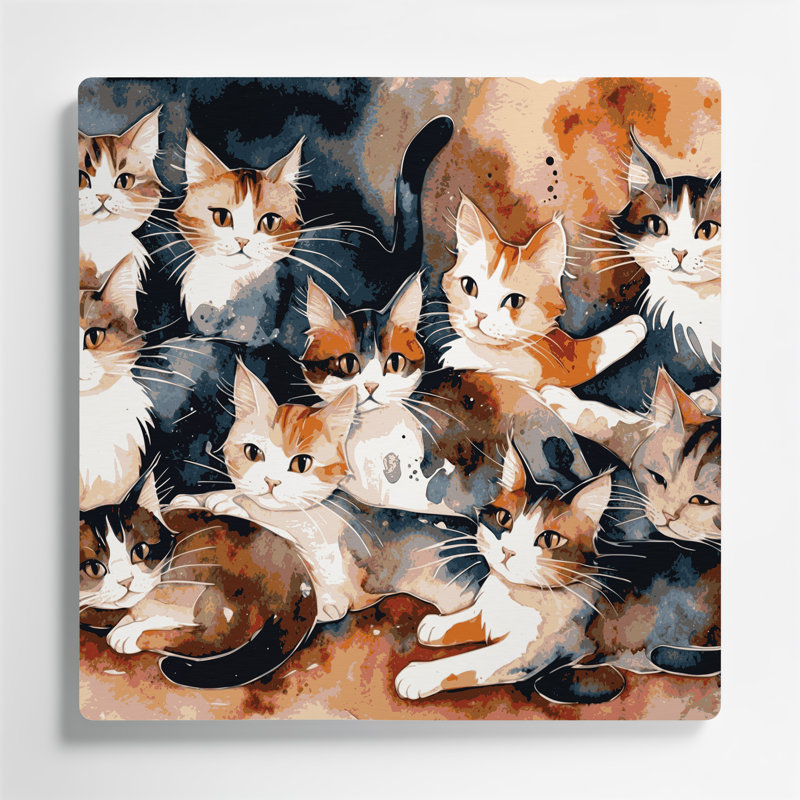 Art mural en métal «Cats Puspin» brun, H 32 po x l 32 po