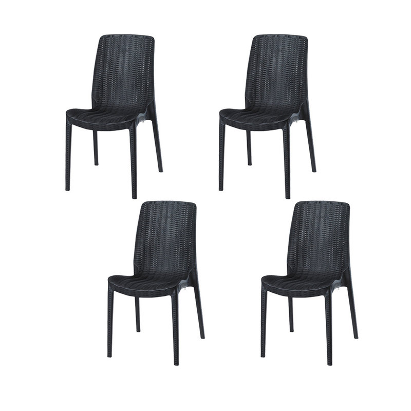 Ensemble de quatre chaises de salle à manger d'extérieur empilables en plastique noir