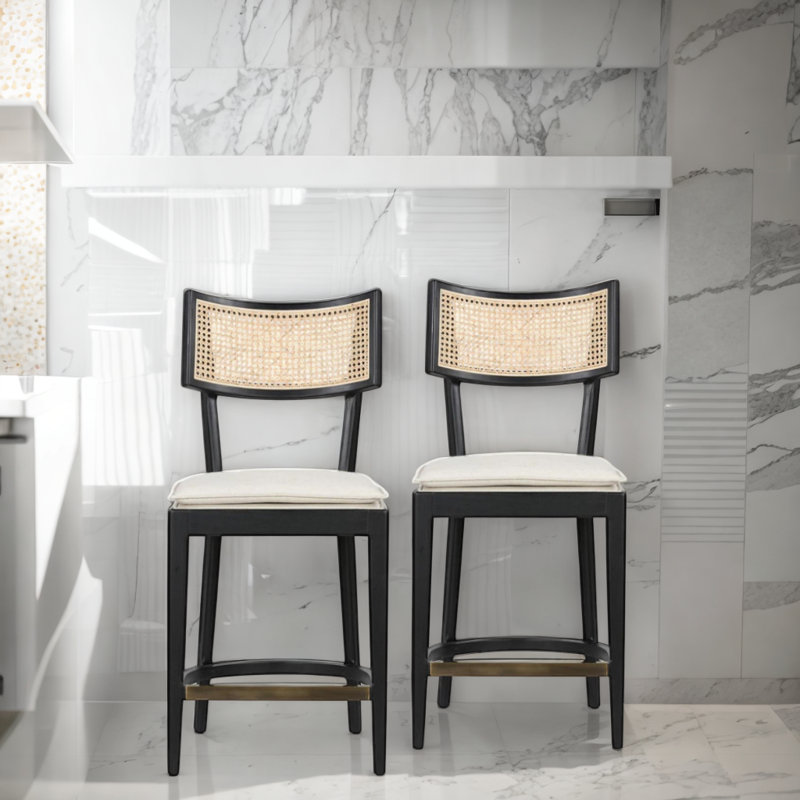 Charlie Cane Counter Stool, Beige/Black