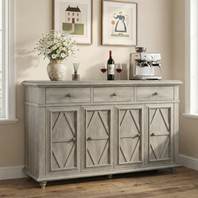 Buffet de style champêtre de 55 po de large avec comptoir en bois massif