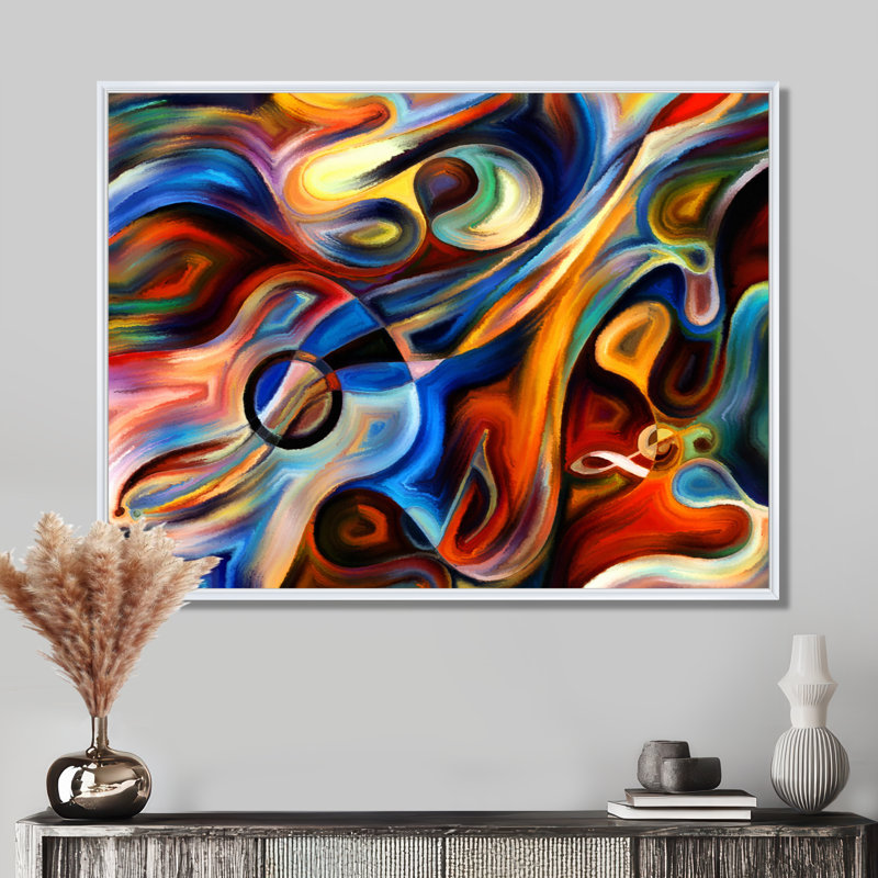 «Music», reproduction d'art sur toile abstraite, H 30 po x l 40 po, Reproduction avec cadre flottant, Blanc