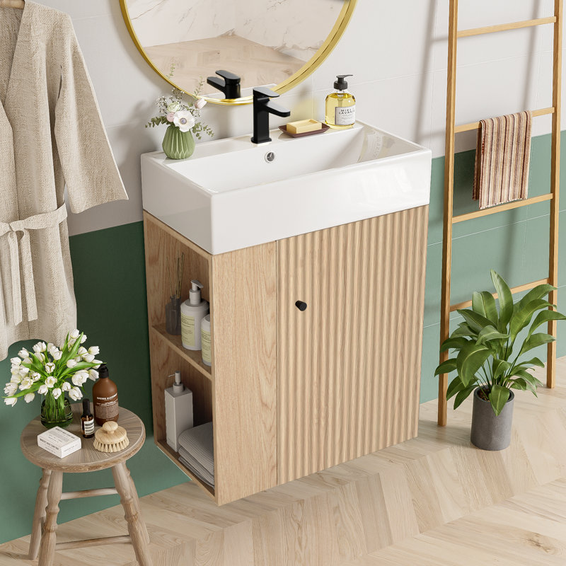 Ensemble de meuble-lavabo simple 21,6 po avec dessus en céramique Lorimar, Bois, Noir