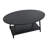Oval Coffee Table with Storage Shelf in Oak Wood Grain and Black Metal Frame-673337453