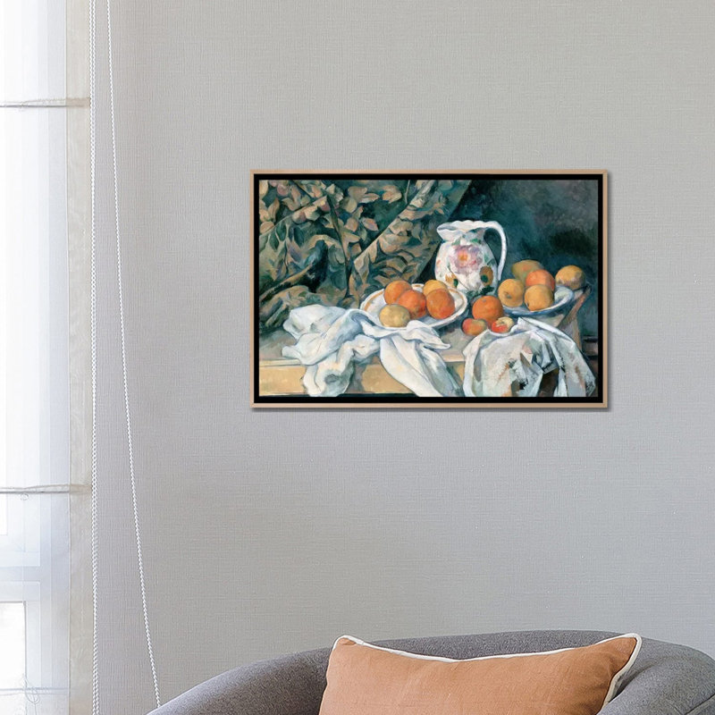 'Still Life with a Curtain 1895' by Paul Cezanne- Painting Print on Canvas, 45.72 cm H x 66.04 cm W x 4.445 cm D, Oak