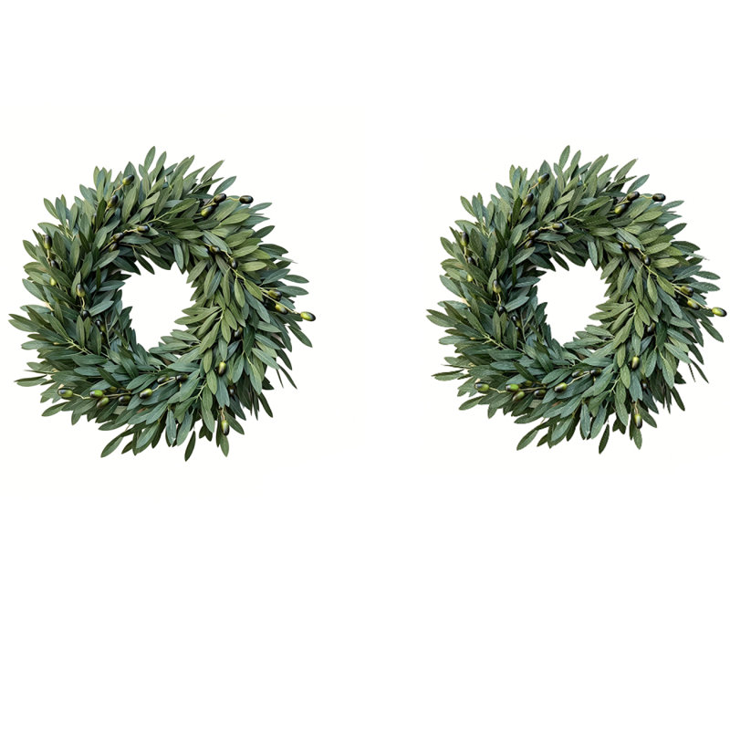 2 paquets de 22 pouces de couronne d'olivier artificiel - verdure réaliste pour la porte d'entrée, le mur et le décor de ferme