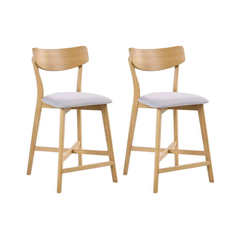 Upholstered Counter Stool with Solid Wood Frame, Grey / Brown