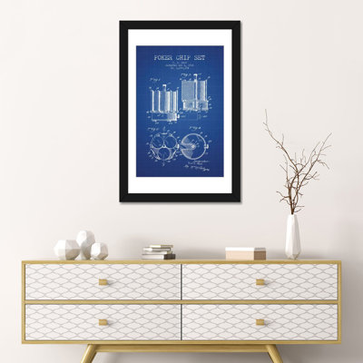 " F.R. Belt Poker Chip Set Patent Sketch (Blue Grid) " by Aged Pixel