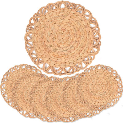 Ensemble de 6 napperons ronds tissés à la main Boho - Jacinthe d'eau naturelle