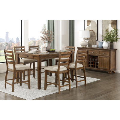 7pc Traditional Counter Height Dining Set Drawers Storage Table and Chairs Set Two-Tone Finish Gray Cherry Kitchen Furniture