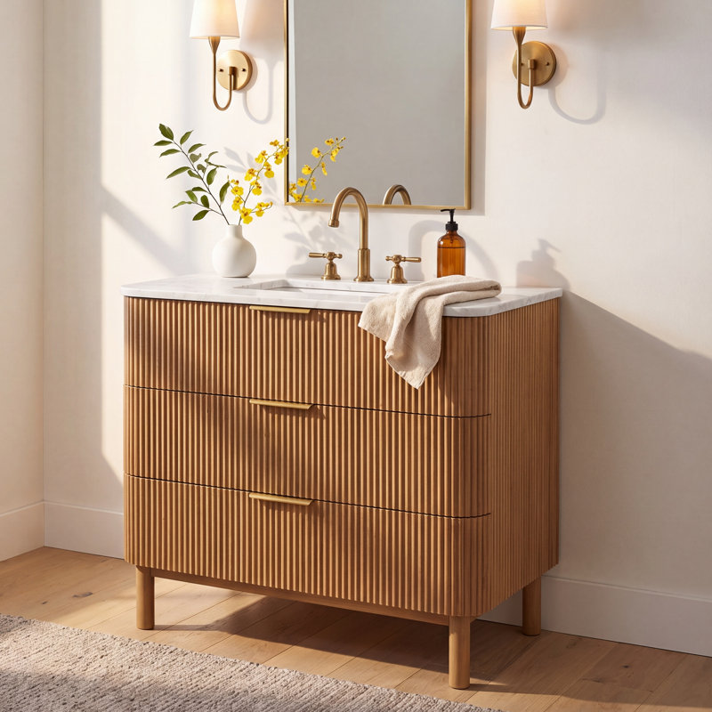 Nova 36" Marble Top Single Sink Vanity, Reeded Birch