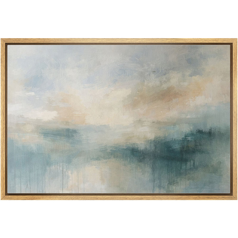 «Serene Blue Green Abstract Waterscape Landscape Wall Decor», reproduction d'art encadrée sur toile, H 24 po x l 36 po
