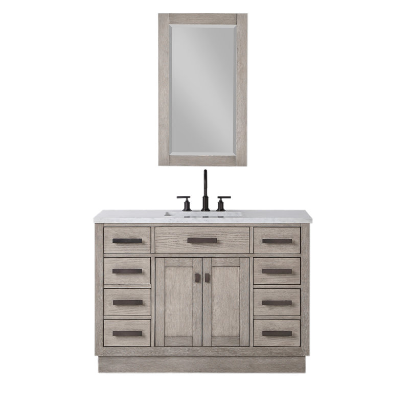 Chestnut 48" Carrara White Marble Countertop Bath Vanity with Mirror, Gray Oak