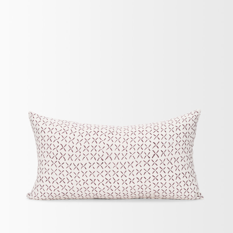 Housse de coussin rectangulaire en lin , Crème / merlot
