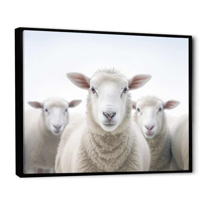 Mouton blanc blanc minimaliste, Cadre flottant noir, H 24 po x l 32 po x P 1 po