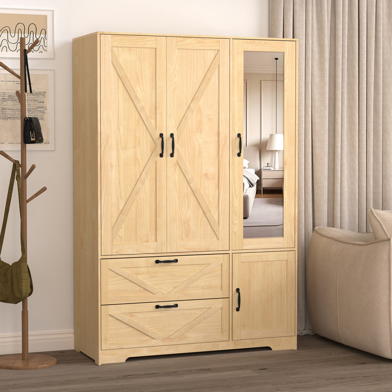Armoire penderie 72 "avec miroir, tiroirs et lumière 72", 47.2*19.7*71.7, Natural
