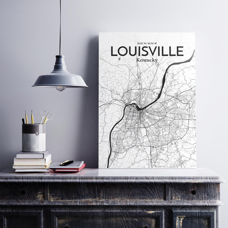«Louisville City Map», impression, Noir / blanc, H 27,6 po x l 19,7 po