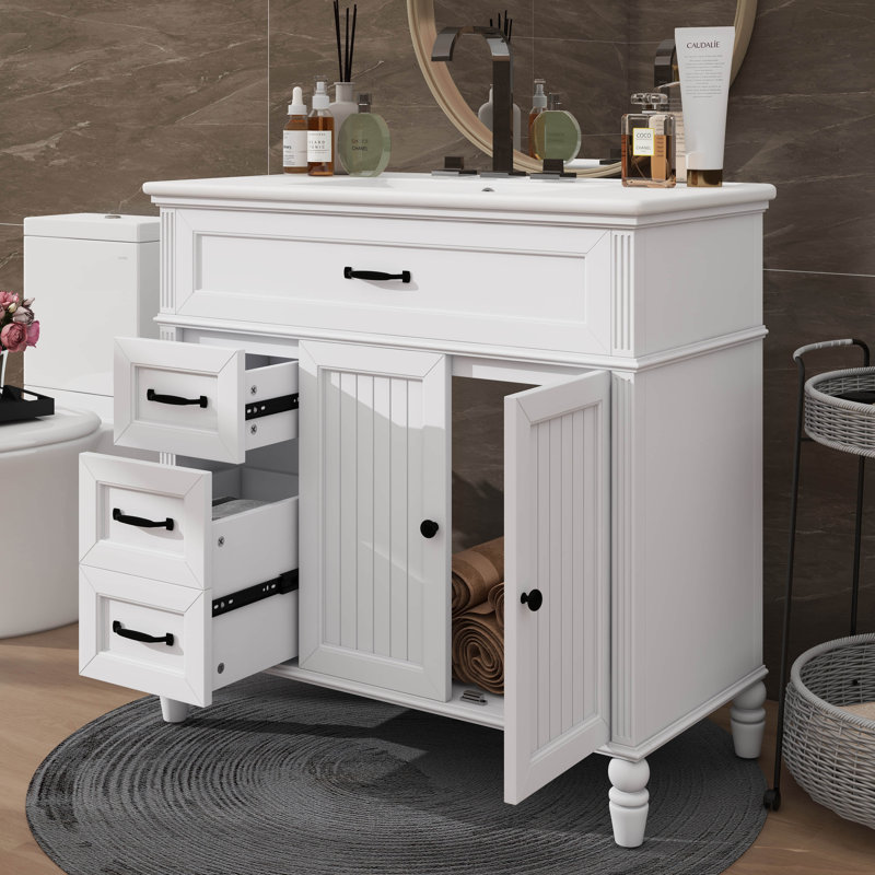 Meuble-lavabo avec tiroirs 36 po, 36 po, Blanc