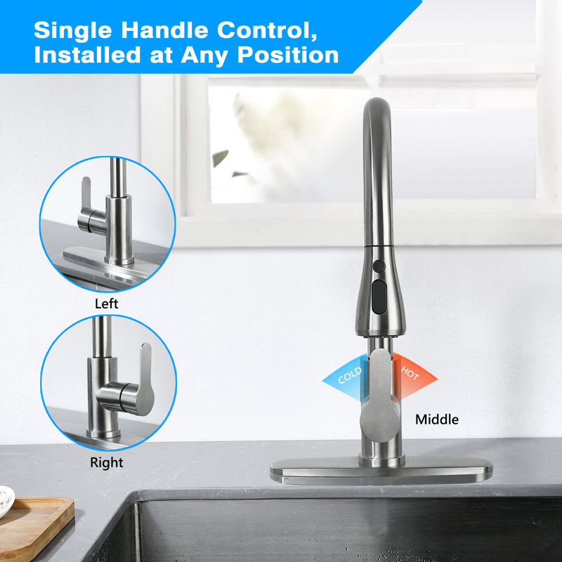 Stainless Steel Single-Handle Pull-Down Sprayer Kitchen Faucet with Soap Dispenser in Brushed Nickel