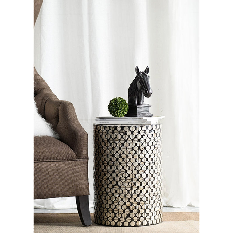 Black/Gold Accent Table Stool, Natural Texture For Home Decor, 14X14x20 Inches Modern Stool In Black/Gold, Transitional