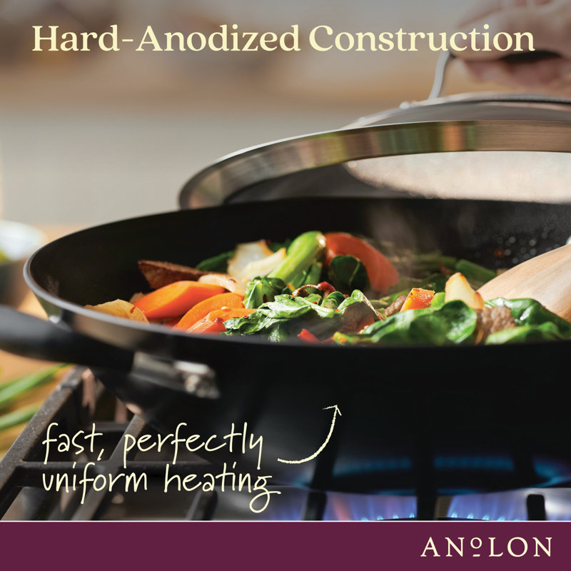 Anolon Advanced Home Hard Anodized Nonstick Wok with Side Handles and Lid, 14 Inch, Black
