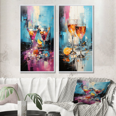 Abstraits cocktails roses et bleus - ensemble de 2 impressions sur toile cocktail