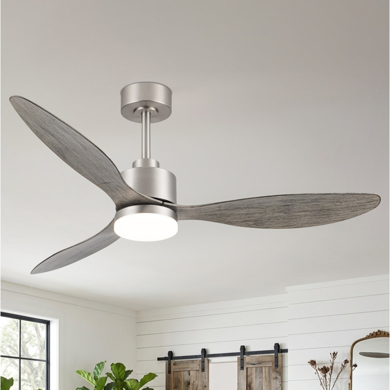 Loritta 3-Blade Ceiling Fan with Light, 52" Wide, Brushed Nickel with Dark Wood Blades