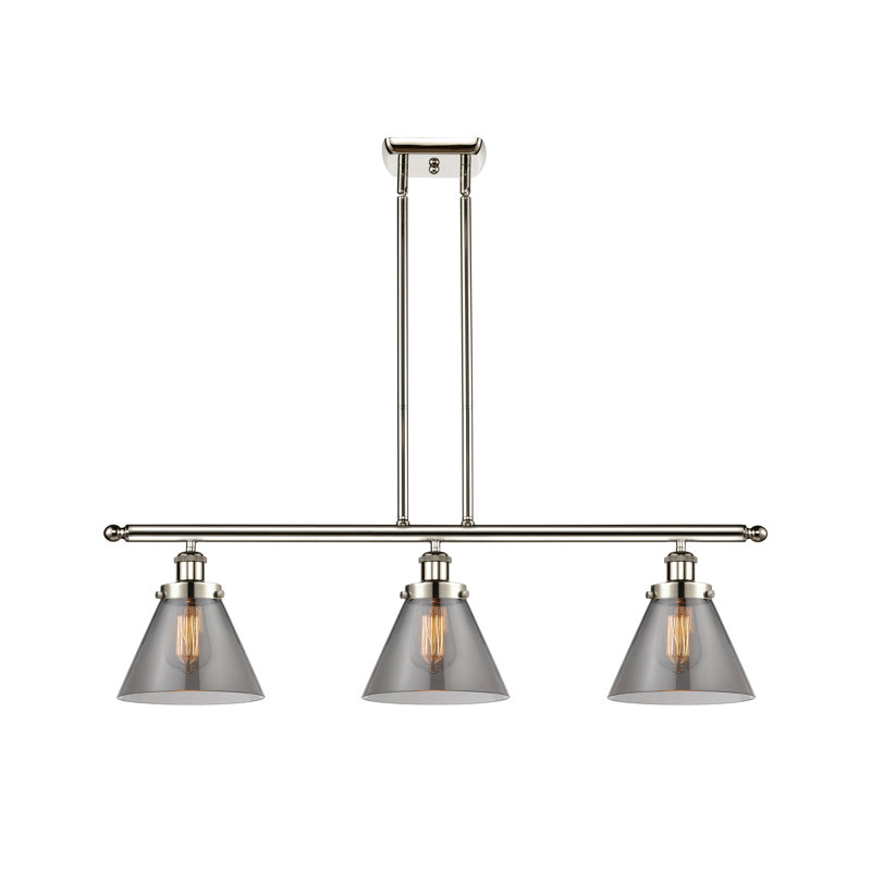 Luminaire suspendu linéaire à 3 lumières pour îlot de cuisine Arriaga, Plaqué couleur fumée, Nickel poli, DEL