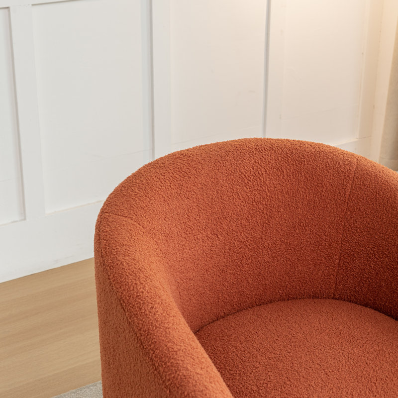 Fauteuil demi-tonneau Jameila, Fausse fourrure orange, Noir, 1