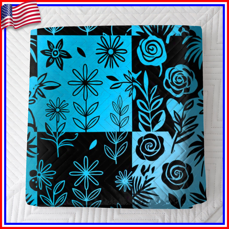 Couvre-lit matelassé à motif floral bleu et noir toutes tailles, Double