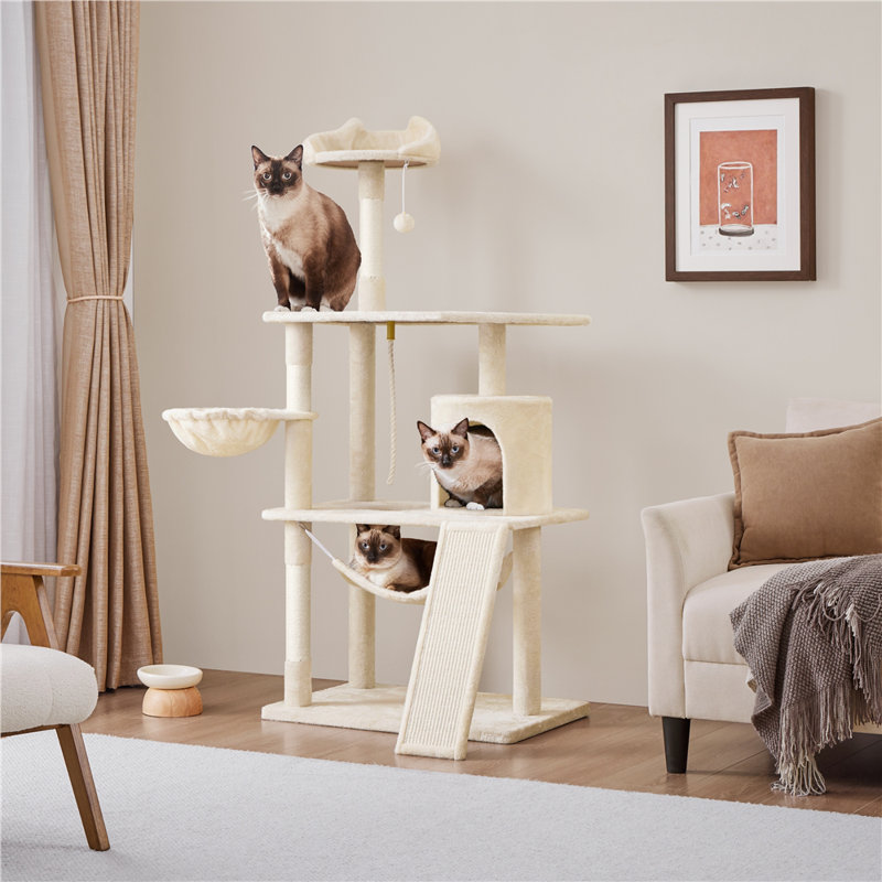 Cat Tree Tower, Beige, 63.5"H x 29.3" W X 30" D