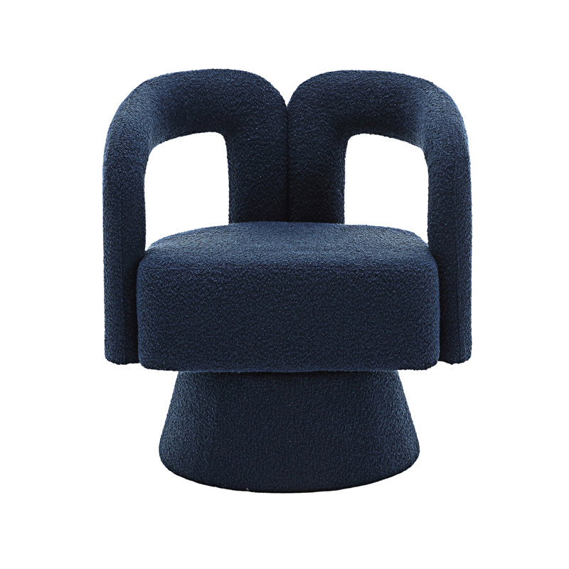 Accent Swivel Armchair Barrel Chair, Navy Boucle