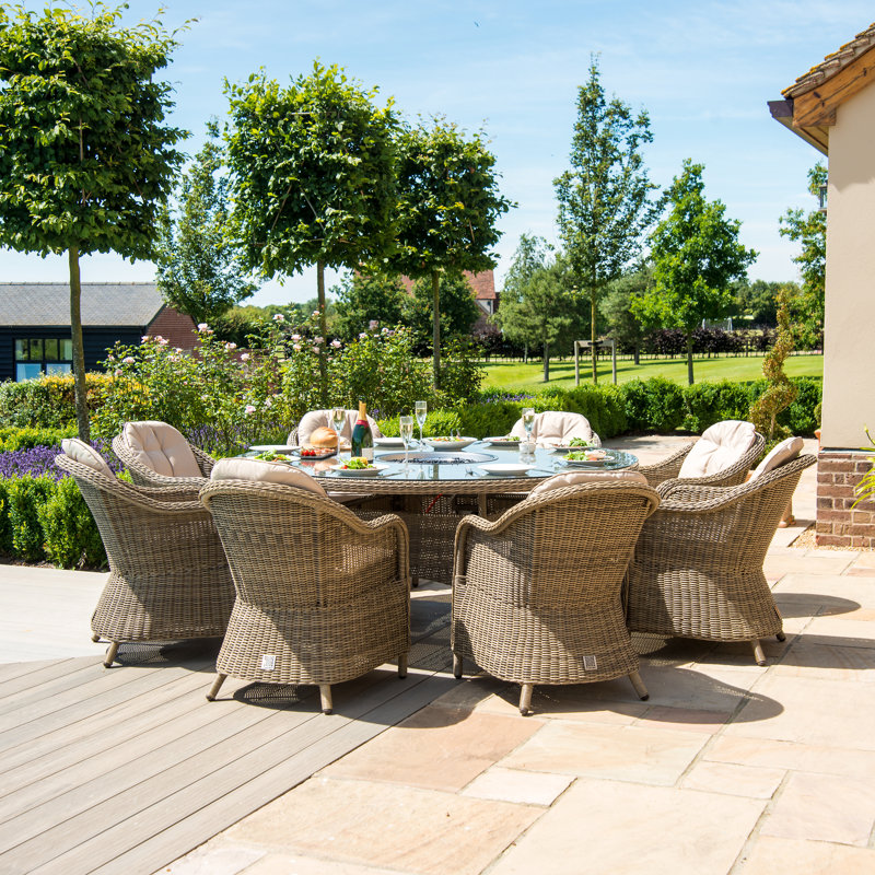 Balch 8 Seat Round Rattan Fire Pit Dining Set - with Lazy Susan