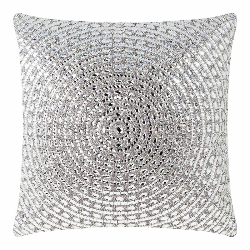 Gatsby Pillow, Luxe Glass Rhinestones on Velvet with Feather Insert, Silver