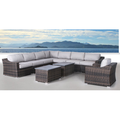 Ensemble de conversation pour 7 personnes avec coussins Dayse entièrement assemblé | Mobilier de patio en osier à installation rapide